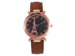Relógio de Pulso Analógico Quartz Cmk64 Padrão Torre Eiffel Dial Redondo (café)