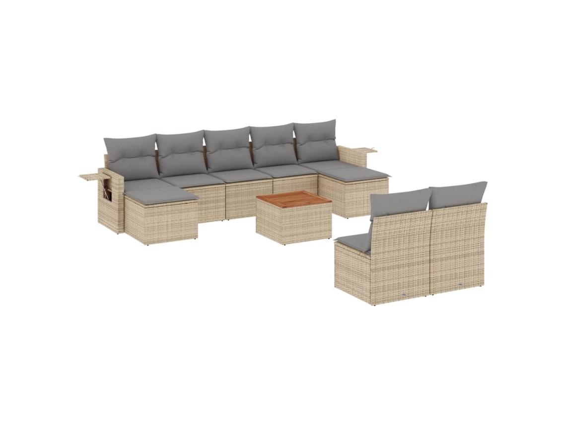 Maison Exclusive - 10 Pcs Conjunto De Sofás P/ Jardim Com Almofadões Vime Pe Bege