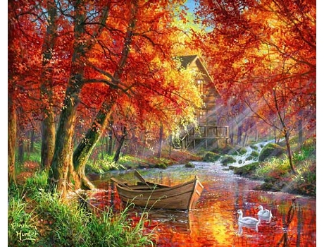 Tela FIGURED' ART Paint by Numbers - Rio e Barco no Outono  - Figured' Art Fa10021-Y (51x2,5x41,3 cm)