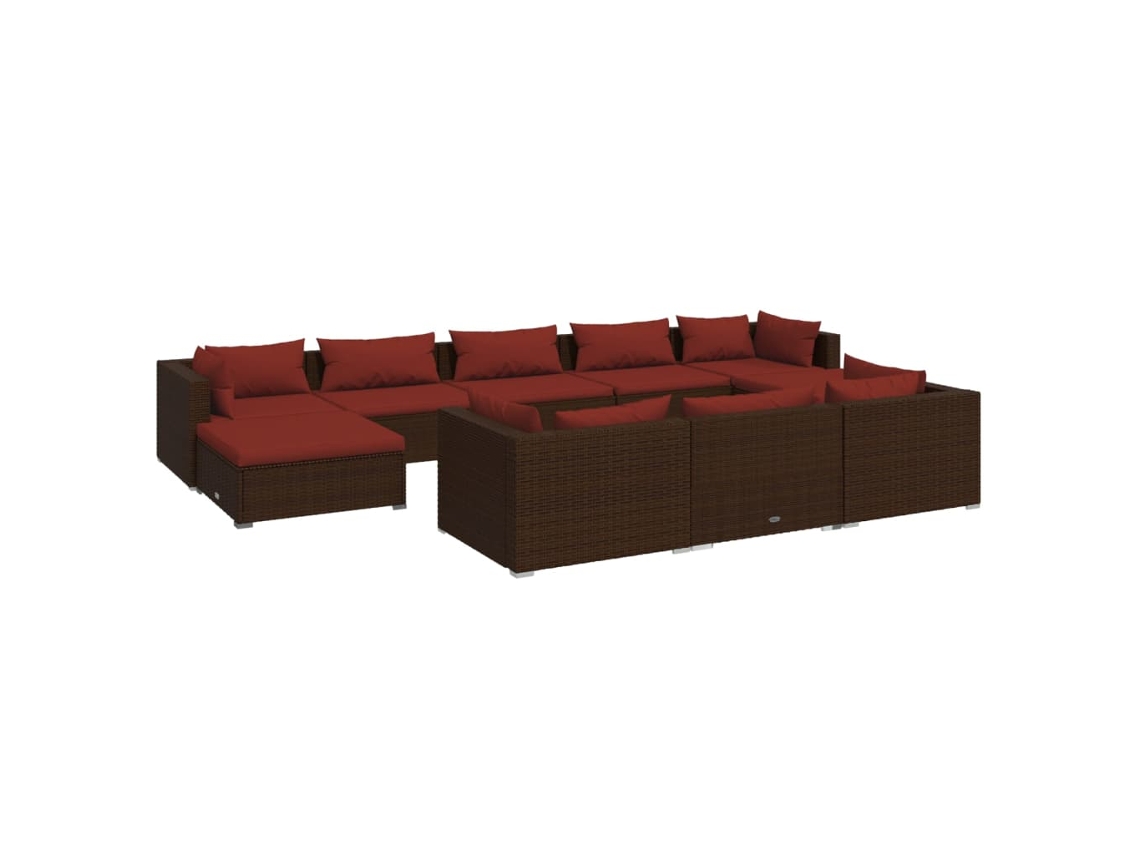 Maison Exclusive - 10 Pcs Conjunto Lounge Jardim C/ Almofadões Vime Pe Castanho