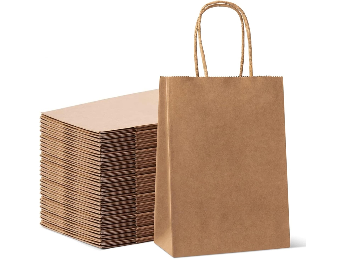 Pacote com 20 Sacolas de Papel Kraft Resistentes para Presentes, Alimentos e Doces BRILVIBERA