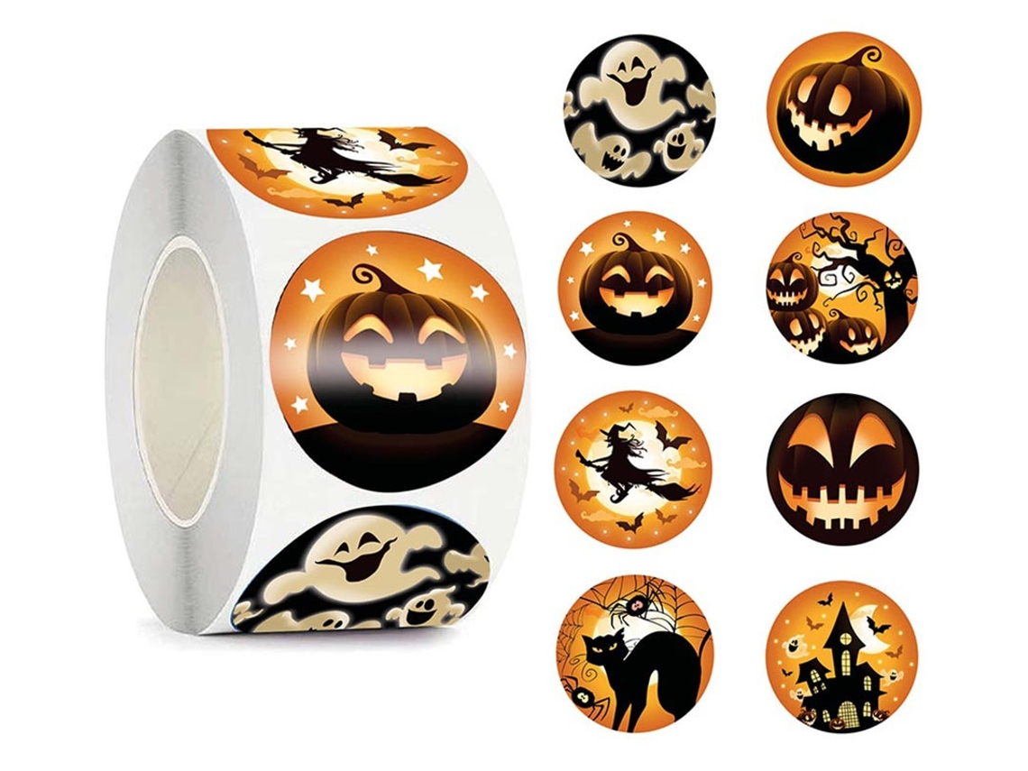 Rolo de 200 adesivos laranja de Halloween