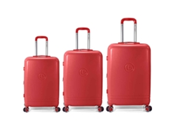 Conjunto Benzi Mala Bz5827r, 3 Peças Rígidas Extensíveis Em Abs, Cabine 50 Cm, Média 60 Cm, Grande 70 Cm, 4 Rodas Duplas, Vermelho