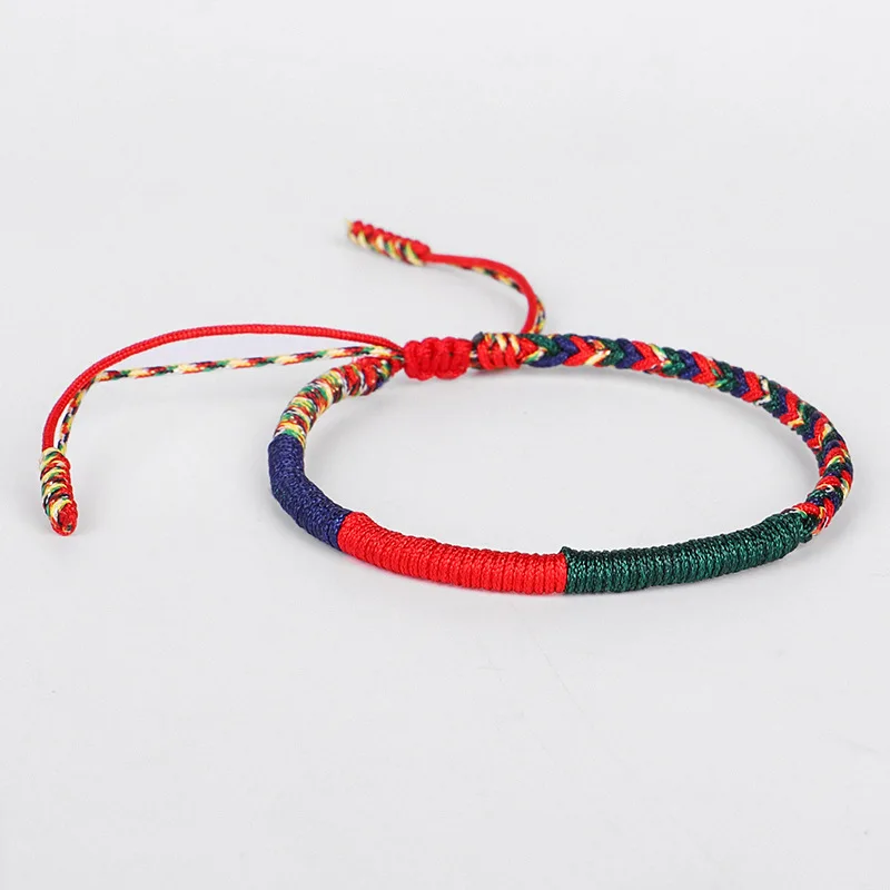 Pulseira Tibetana Budista Tecida À Mão, Bracelete da Sorte Trançado em Corda de Quatro Cores MDUG