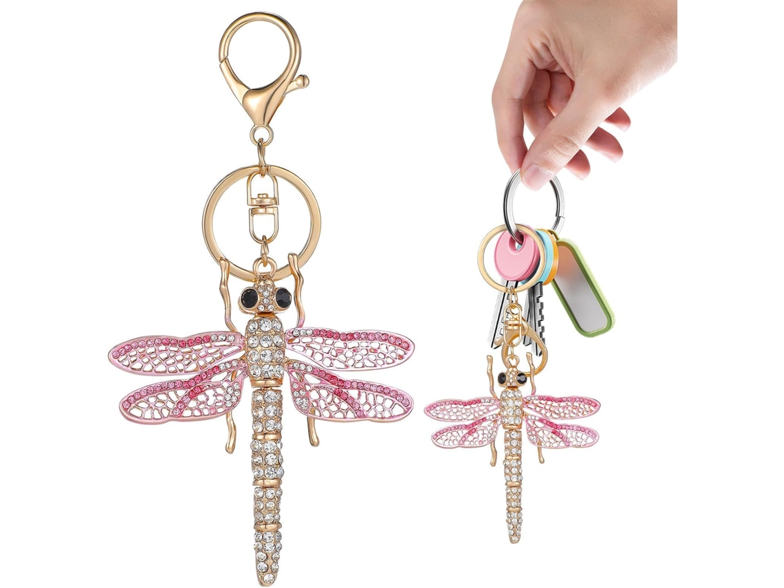 Chaveiro De Libélula Em Metal E Cristal, Pingente Para Pendurar