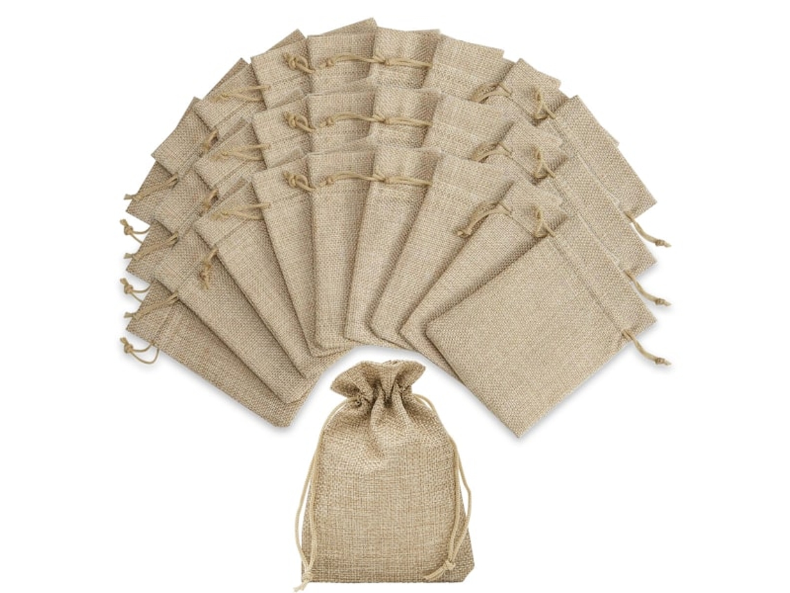 Pacote Com 24 Sacolas De Presente, Juta, Pequenas , Tecido, Linho, Juta Para Joias, Casamento, Festa Natal Aquaforge (7 X 9 Cm)