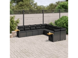 Vidaxl 10 Pcs Conjunto Sofás De Jardim C/ Almofadões Vime Pe Preto