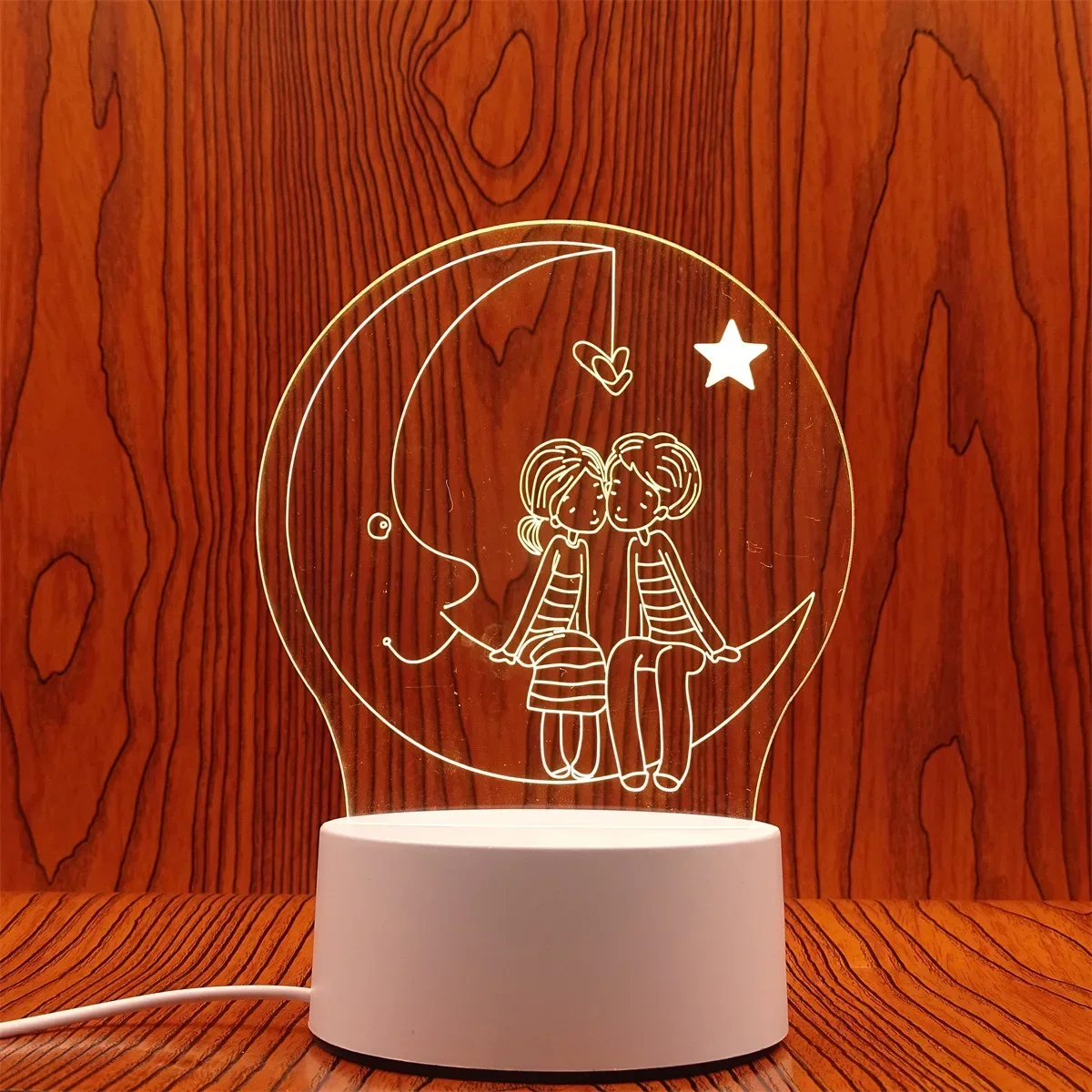 Luminária Noturna Led Usb 3d em Acrílico, Decoração para Quarto MDUG (luz Quente)