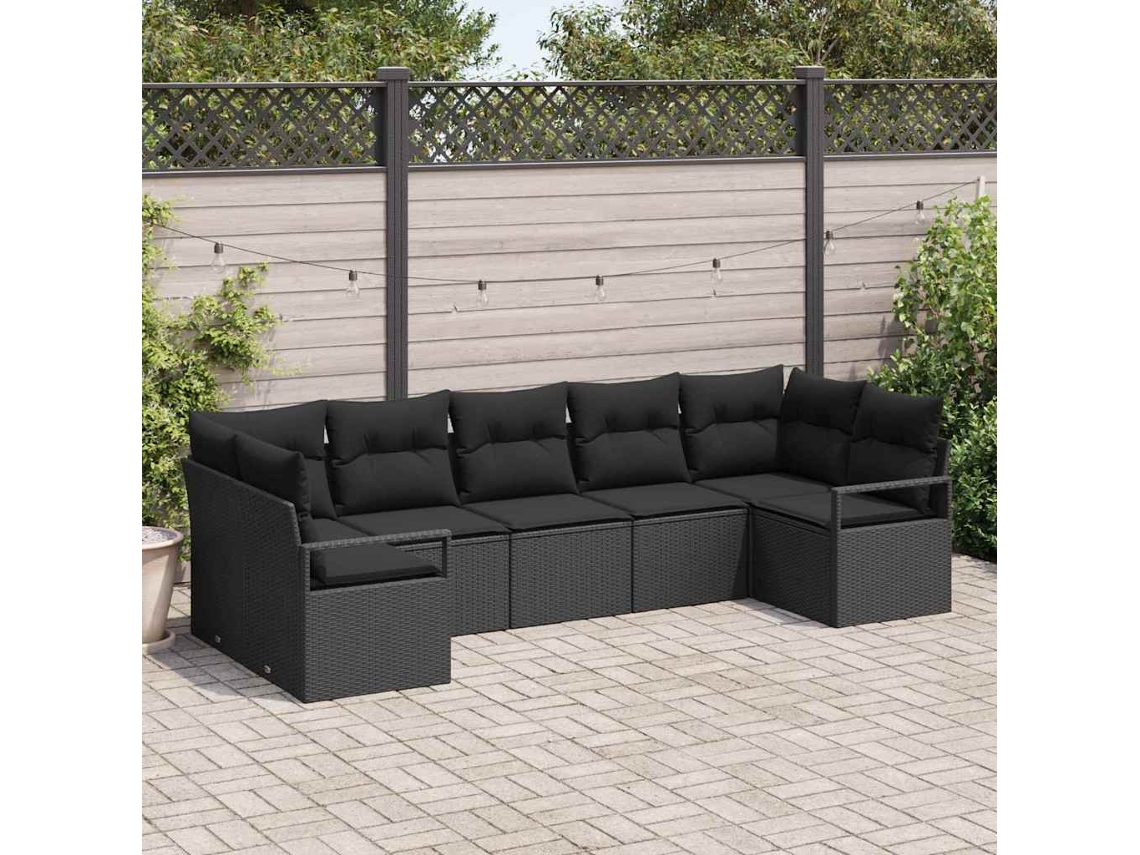 Vidaxl Conjunto De Sofá De Jardim 7 Unid. Preto Vime Pe