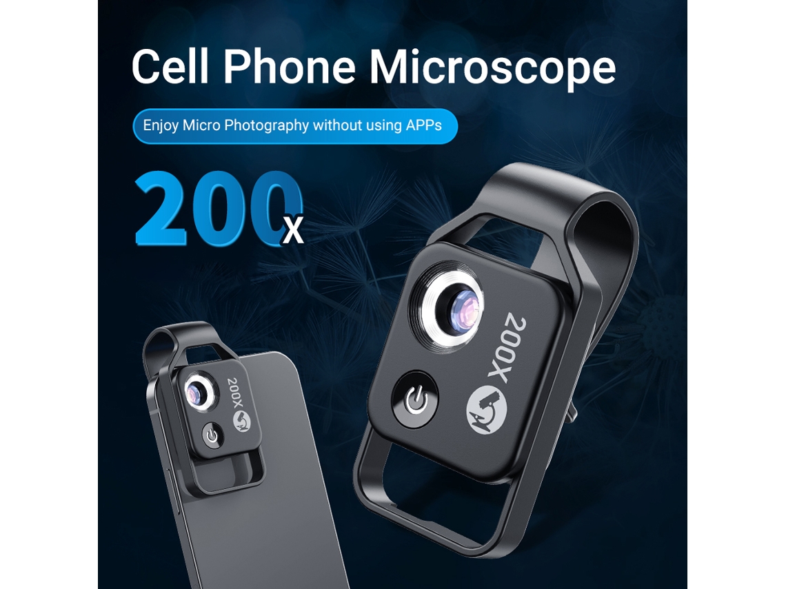 Microscópio Portátil 200x com 6 Led Ajustável para Celular Ios Android Estudo Indústria Eletrônica | S/MARCA