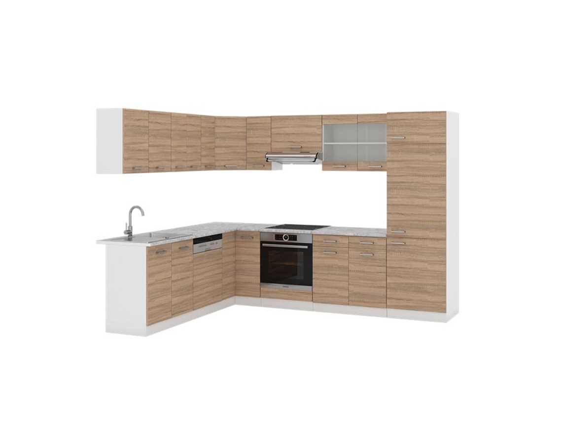 Cozinha de canto R-Line, 227 x 287 cm, Mármore PT, Sonoma, Vicco