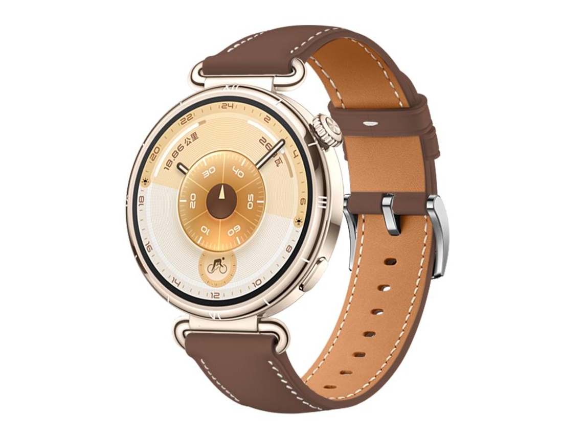 Bracelete Para Huawei Watch Gt 6 (41mm) - Couro Genuíno - Fivela Prateada Marrom