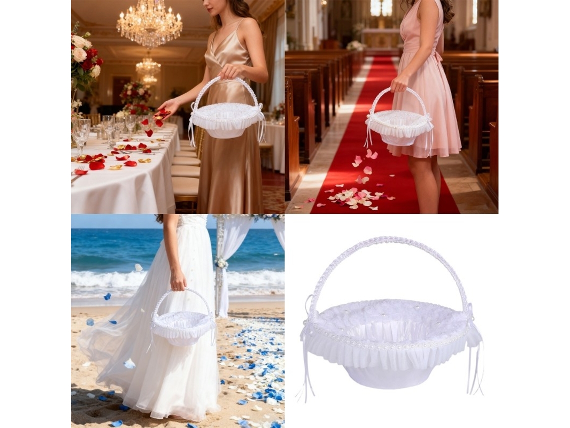 Cesta De Flores Portátil Com Acabamento Em Renda Elegante Para Casamento E Damas De Honra Oem