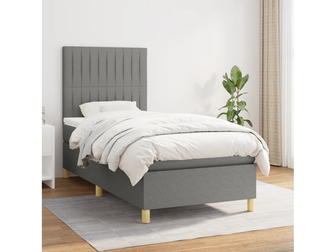 Vidaxl Cama Com Molas/colchão 90x200 Cm Tecido Cinzento-escuro