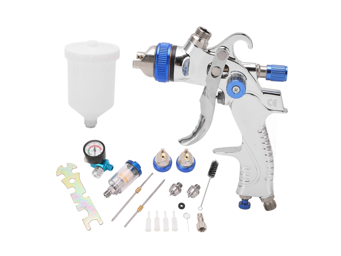 Kit De Pistola De Pintura Por Gravedad Com Jarra De Pintura, Conector De Entrada De Ar E Manômetro De Pressão