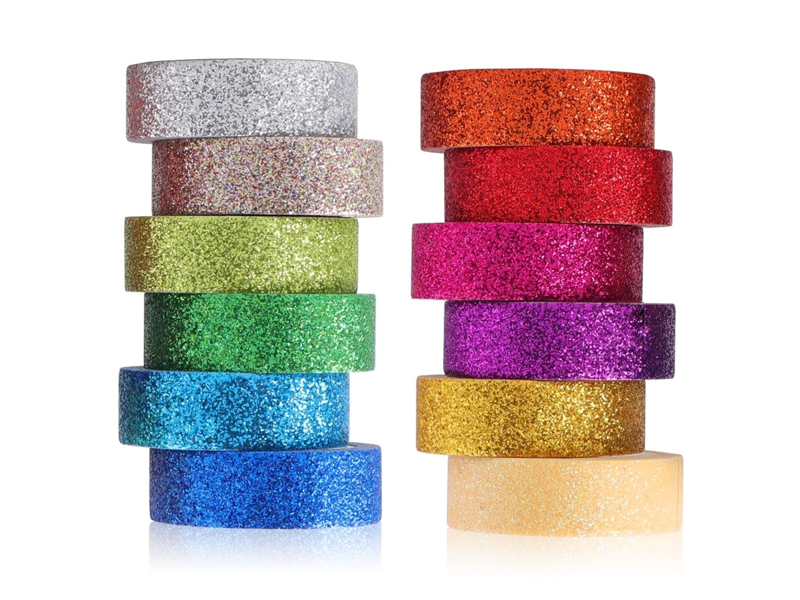 Conjunto de 24 rolos de fita washi, fita adesiva decorativa com glitter, fita adesiva colorida para artesanato e scrapbooking Slowmoose