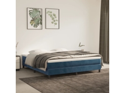 Cama Com Molas/colchão 160x200 Cm Veludo Azul-escuro