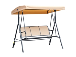 Balanço de Jardim 3 Lugares com Cobertura Reclinável, Estrutura de Aço, 175x118x159 Cm, Bege, S/MARCA