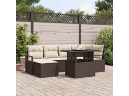 Vidaxl Conjunto De Sofá De Jardim Com Almofada 7 Pcs Castanho E Creme