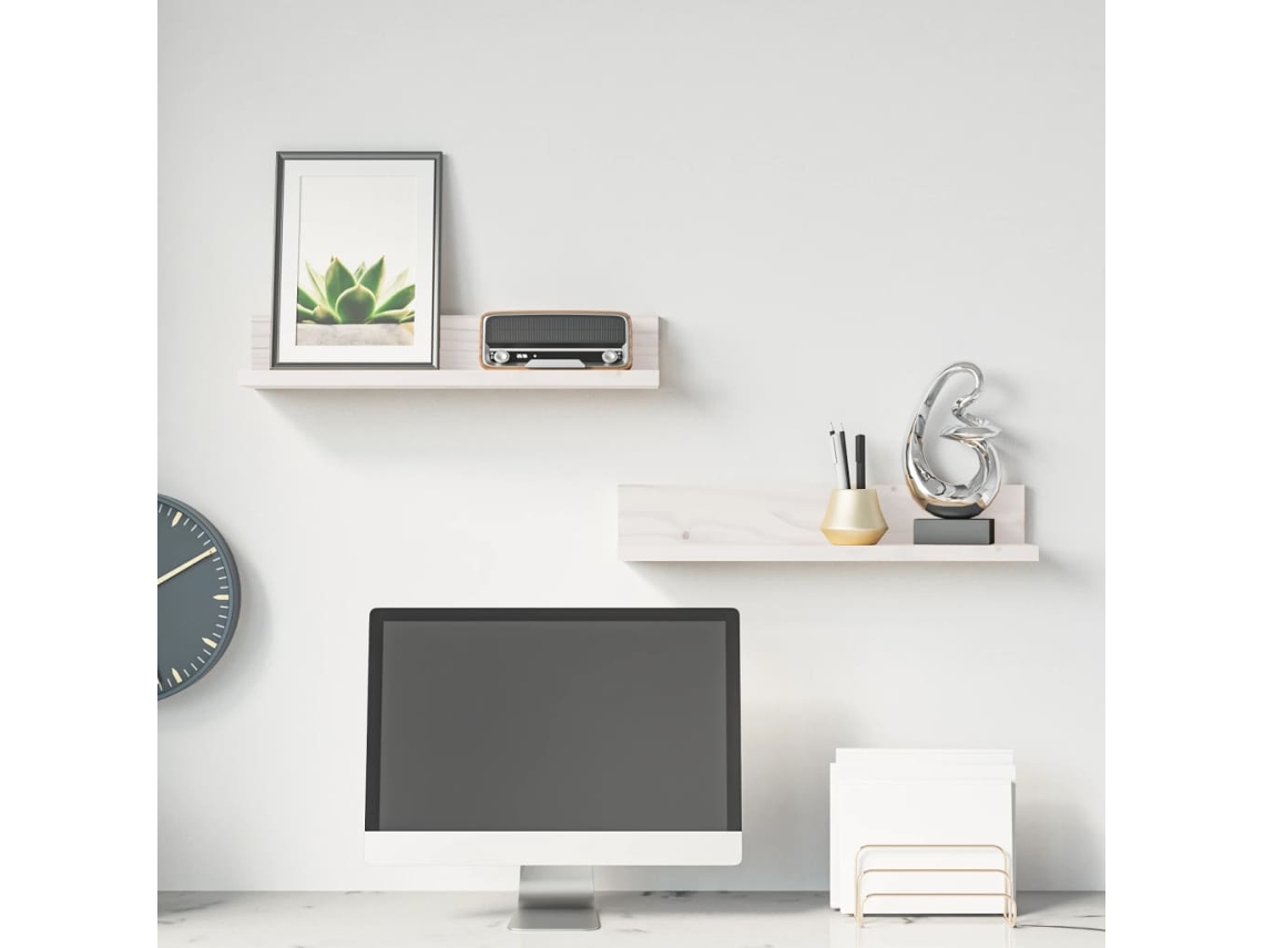 Vidaxl Prateleiras De Parede 2 Pcs 50x11x9 Cm Pinho Maciço Branco