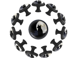 Puxadores E Botões Redondos Para Gavetas Armários, Conjunto De 12 Peças, Com Desenho De Gato Preto E Lua, Ideais Para