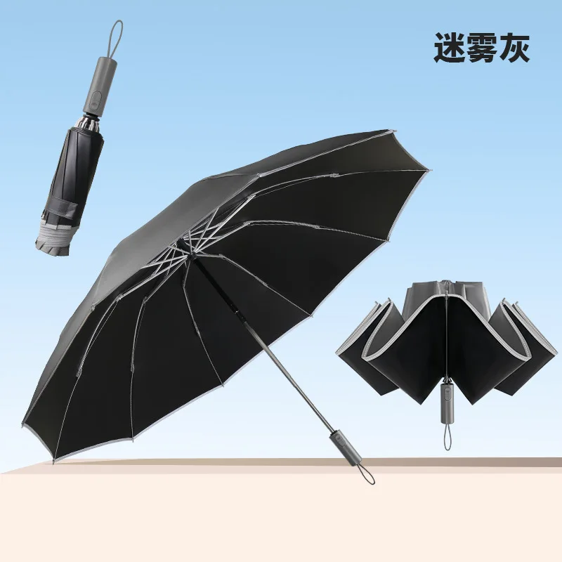 (cinza 10k) Guarda-chuva Automático Reverso Para Carro, Guarda-chuva Protetor Solar Com Superfície De Vinil À Prova De Vento