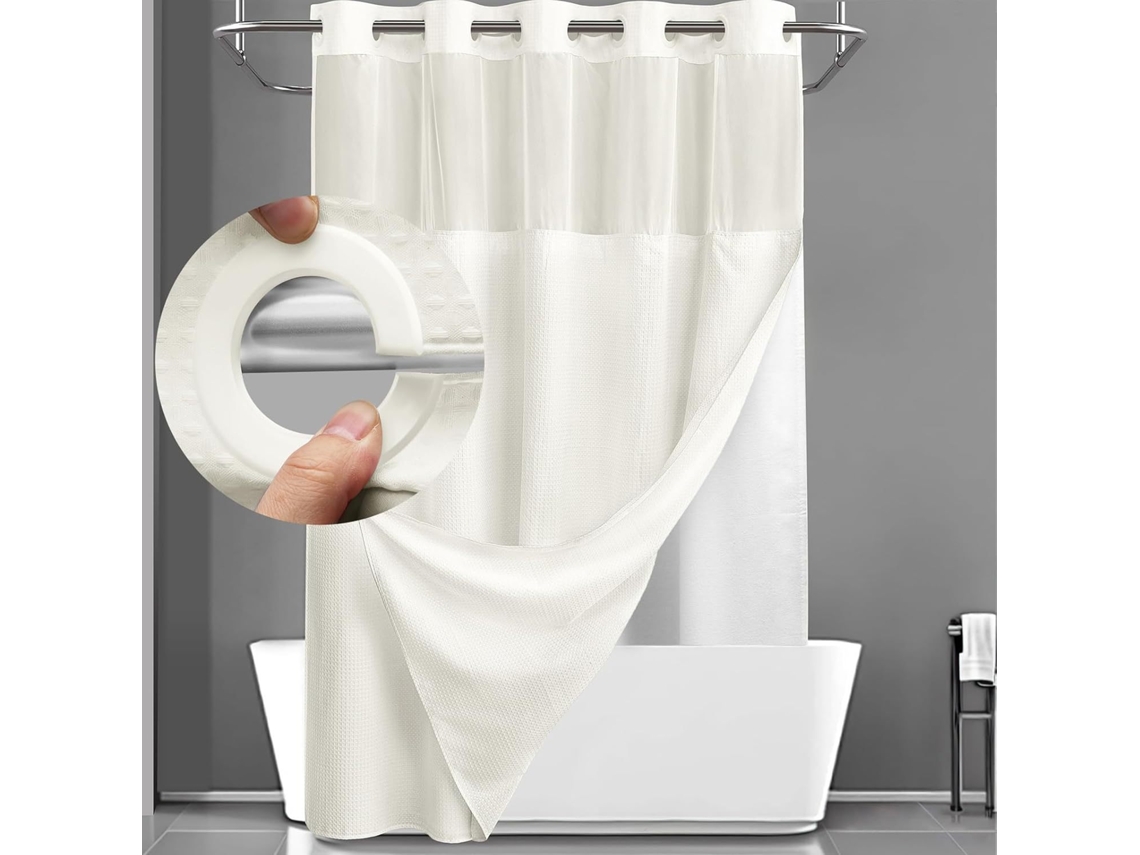 Cortina De Chuveiro Chrui Textura Waffle, Sem Ganchos Com Forro De Pressão, 183 Cm X 190 Cm (bege)