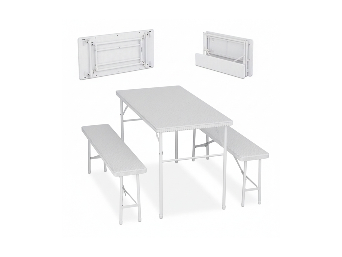 Conjunto De Tenda De Cerveja Dobrável Relaxdays, 3 Peças Com Mesa Grande, Jardim, Festa, Visual Rattan, Branco