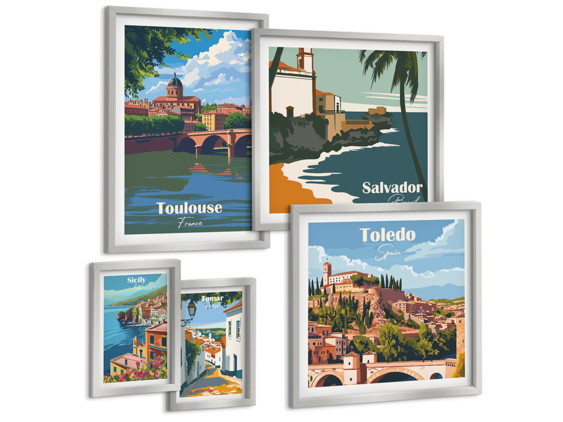 Conjunto De Pinturas Cidades Europeias Vistas Paisagens Espelharte (5 Peças)