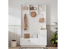 Conjunto De Guarda-roupa Com Banco E Sapateira, Baú Multifuncional Com 3 Ganchos E Nicho, Retangular, Para Hall, Branco, 200x120x40 Cm.