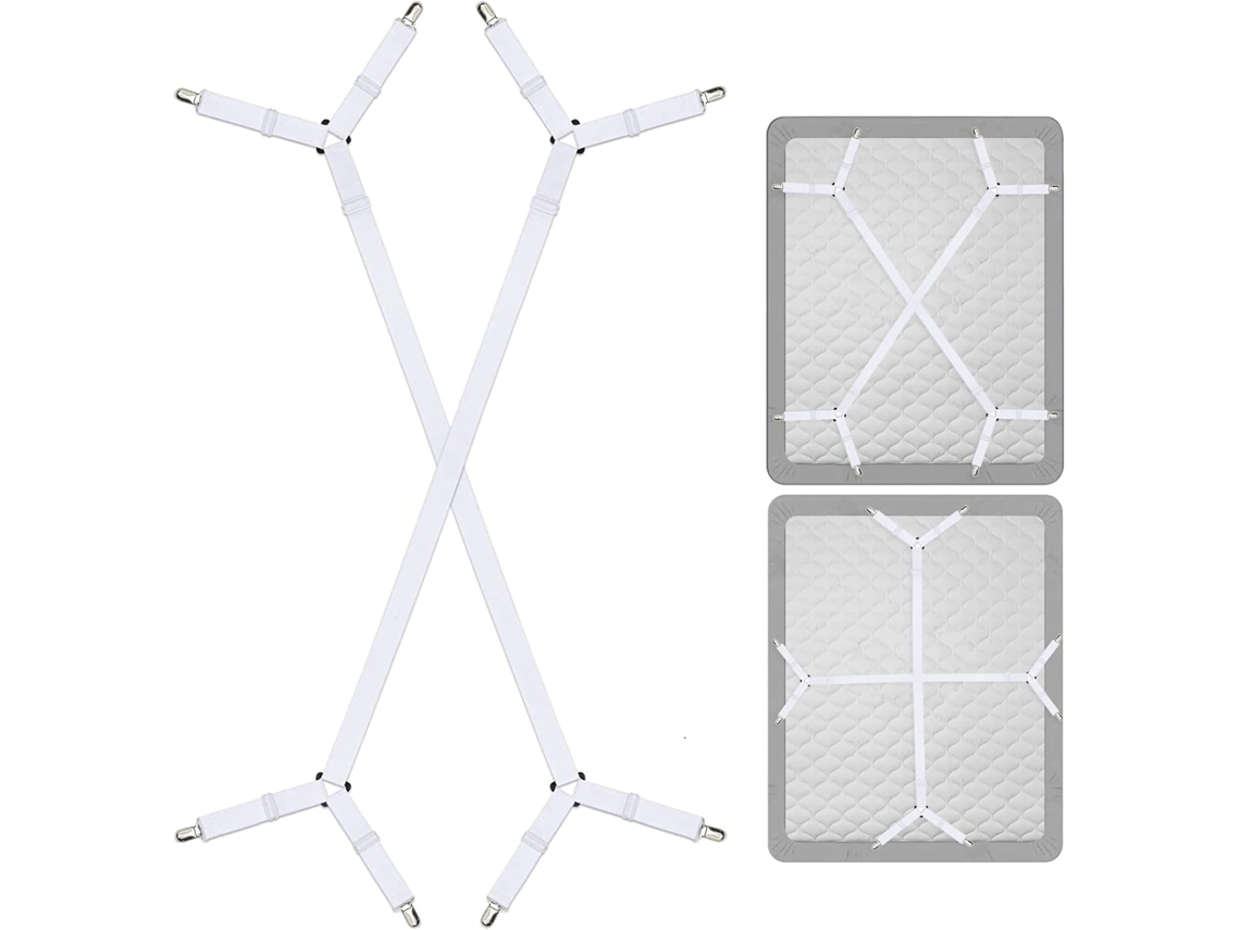 Lurelia Correias Para Lençol 2 Peças Metal Ajustável Elástico Triângulo Resistente Colcha Colchão Cama Branco