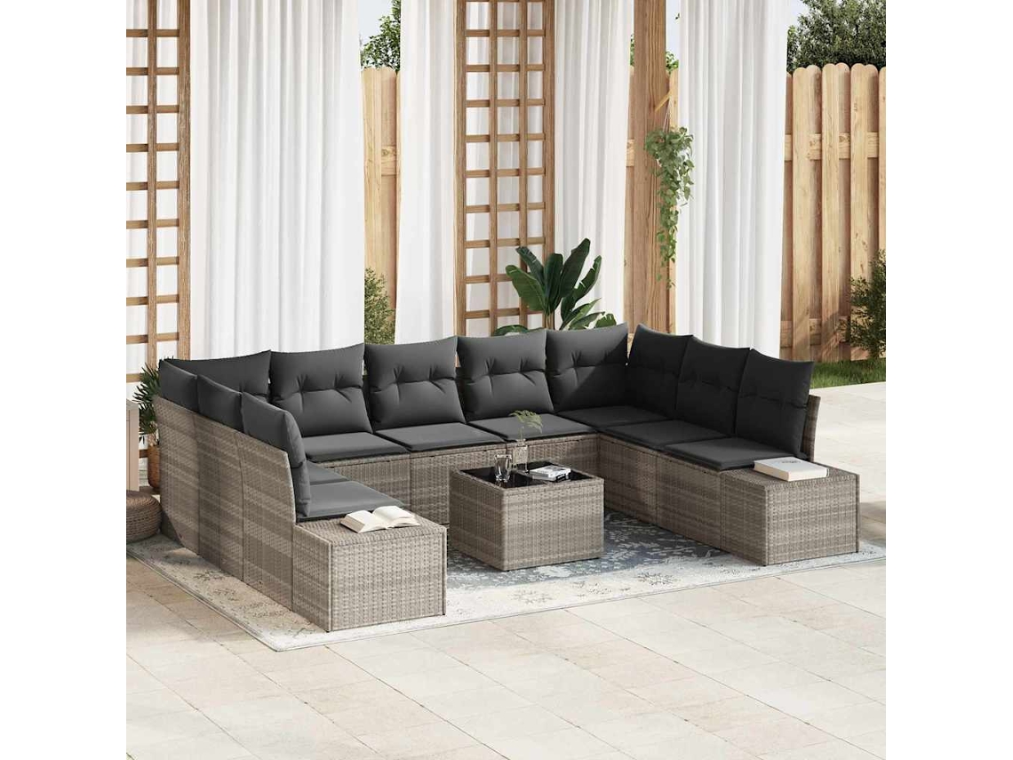 Vidaxl Conjunto De Sofá De Jardim 10 Unid. Cinzento-claro Vime Pe