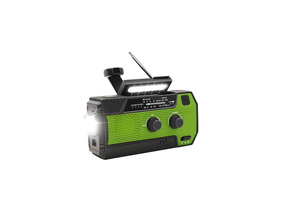Rádio Solar, Am/fm de 4000mah, Luz de Emergência com Manivela, Verde AQUAFORGE