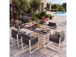 Conjunto De Mesa E Cadeiras De Corda Para Jardim, Com 6 Lugares, Encostos Removíveis E Capas Laváveis.