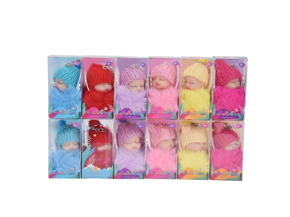 Ats chaveiro de Boneca Bebê Dormindo com Pom Pom Fluffy, Chaveiro de Boneca Bonito, Pingente para Bolsas, 12 Peças Brinquedo Decoração para Crianças