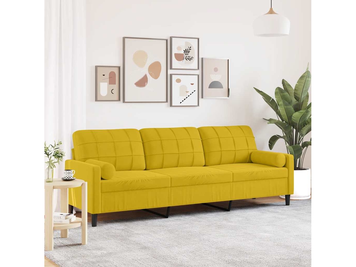 Vidaxl Sofá 3 Lugares C/ Almofadas Decorativas 210 Cm Veludo Amarelo