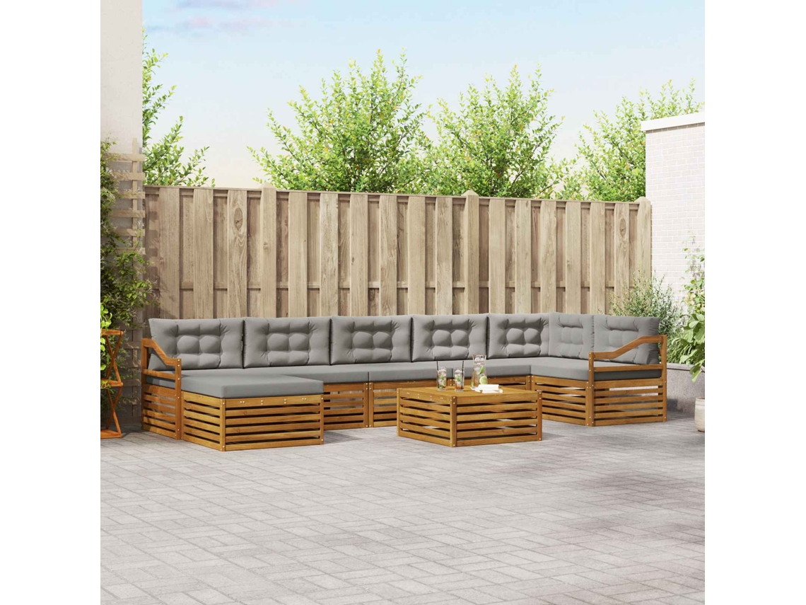 Vidaxl Conjunto De Sofás Para Exterior 8 Unid. Cinza Natural E Claro