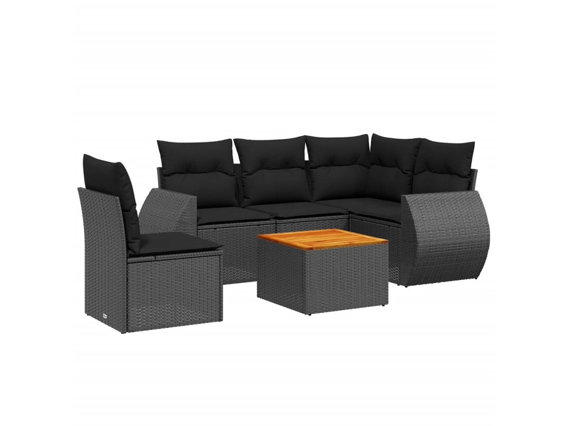 Conjunto de sofá de jardim 6 peças com almofadões Vime Pe Preto MAISON EXCLUSIVE (6 peças)