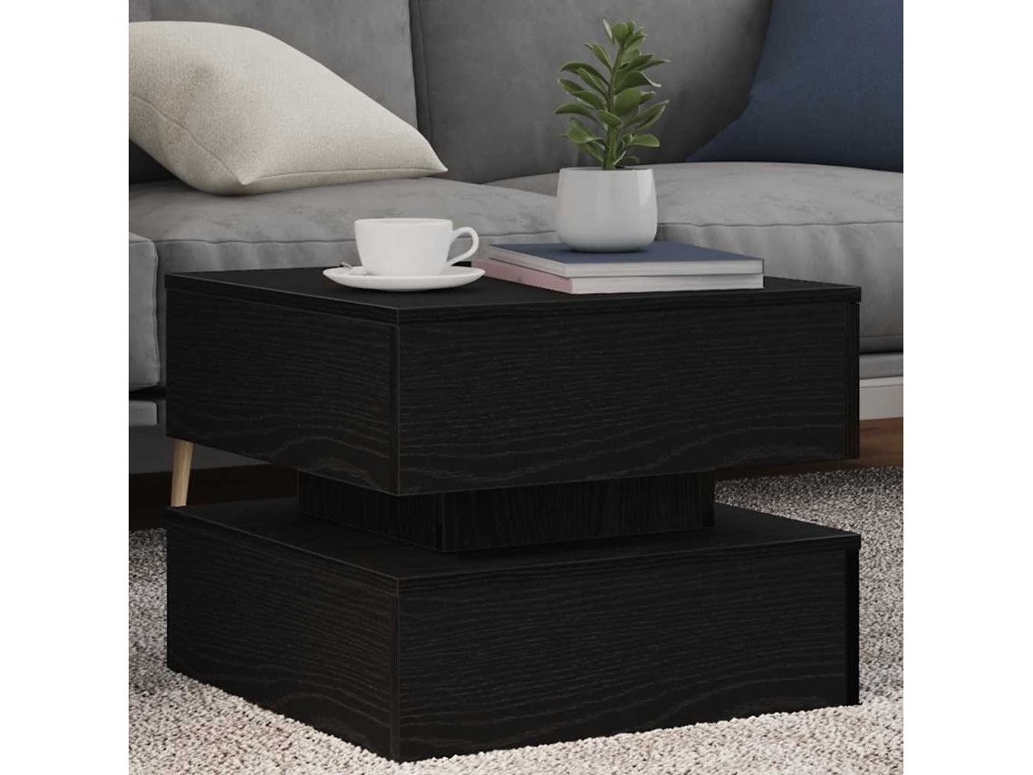 Vidaxl Mesa De Centro Com Luzes Led, Carvalho Preto, 50x50x40 Cm