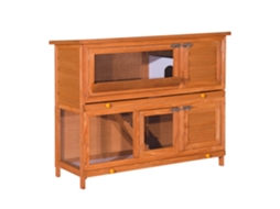 Coelheira de Madeira Exterior com 2 Níveis, Teto Asfáltico Dobrável, Rampa, Portas e 2 Bandejas Removíveis 120x48x100cm | S/MARCA
