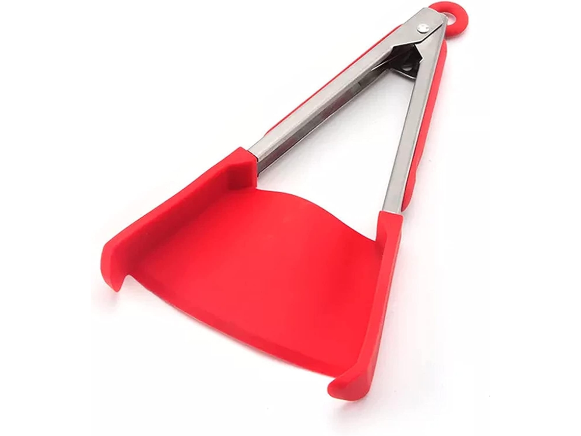 2 Em 1 Pinça Espátula Churrasco Aço Inoxidável Silicone Antiaderente Resistente Calor 30cm Vermelho