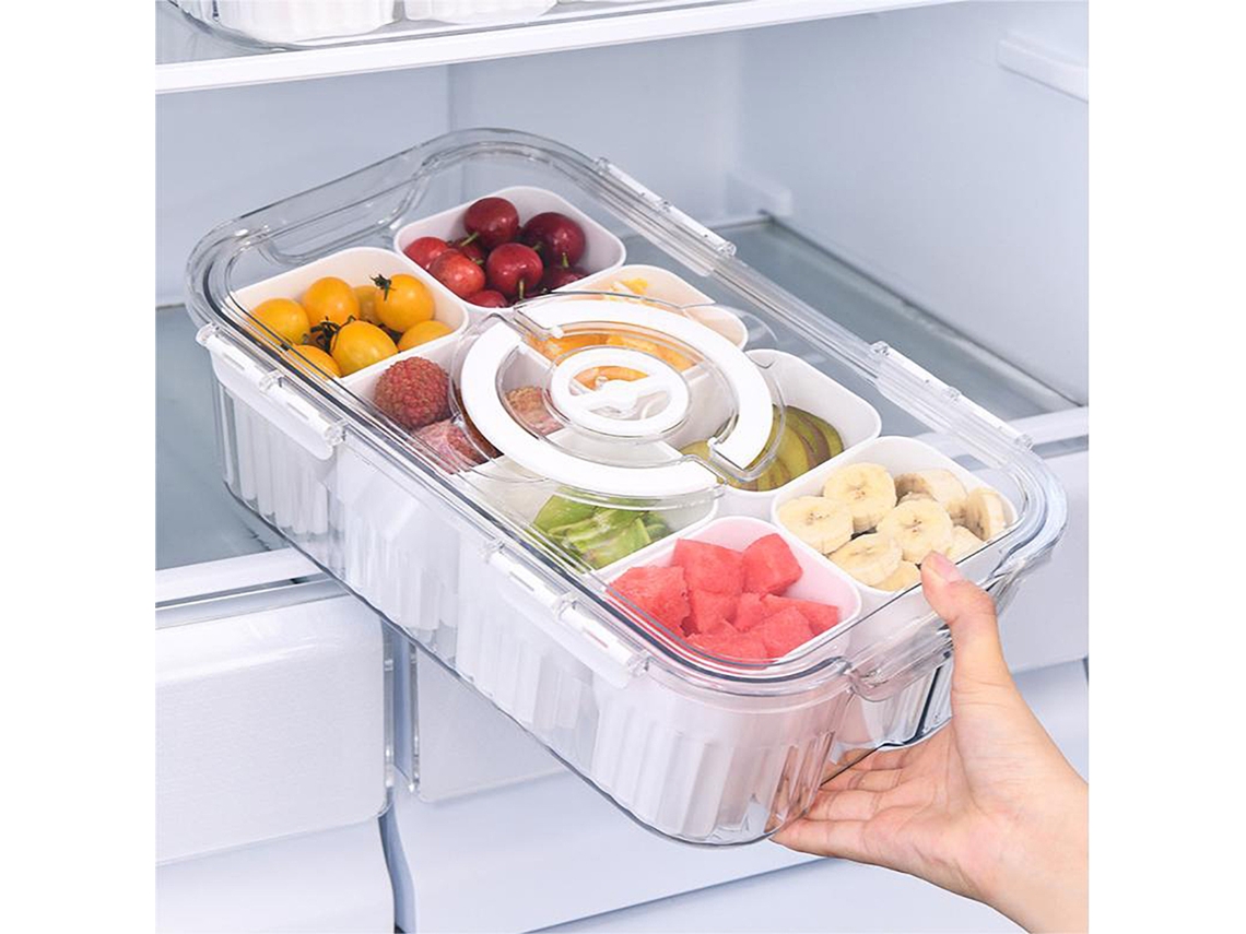 Caixa De Frutas Com 8 Divisórias E Pega - Organizador Selado De Temperos E Condimentos Para Frescura