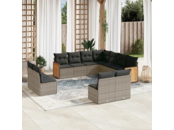Jogo de Sofá Jardim 11 Peças C/ Almofadões Vime Pe Cinza Dkd Home Decor