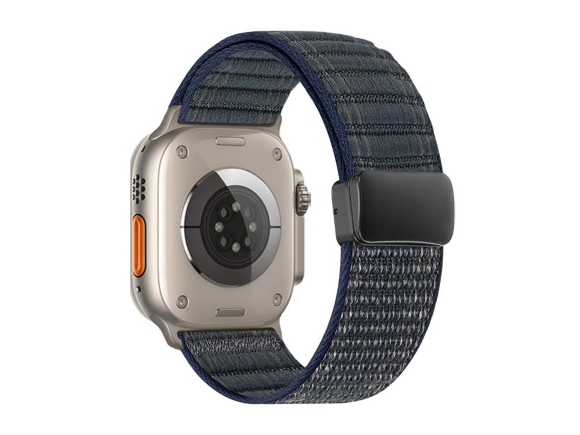 Bracelete Para Apple Watch 42/41/40/38mm - Nylon Com Padrão Ondulado E Fecho Magnético Azul Marinho