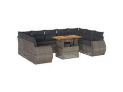 Conjunto de 10 Sofás de Jardim com Almofadões Vime Pe Cinzento MAISON EXCLUSIVE