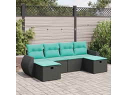Vidaxl 6 Pcs Conjunto Sofás de Jardim C/ Almofadões Vime Pe Preto
