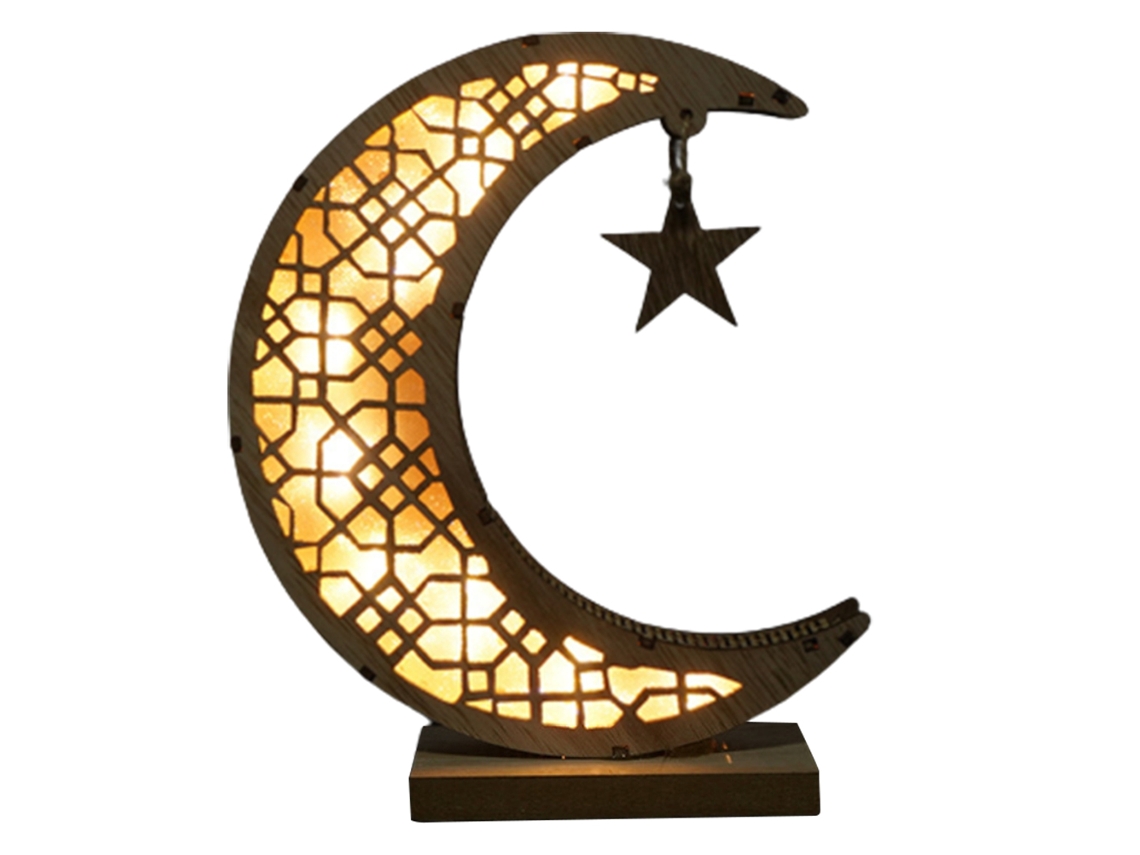 KOFIHETY Luz Noturna De Madeira Para Artesanato, Artesanato De Ramadã Eid, Design De Lua E Estrela Oca 3d, Luz Decorativa Led Com Brilho Quente, Lua Crescente,