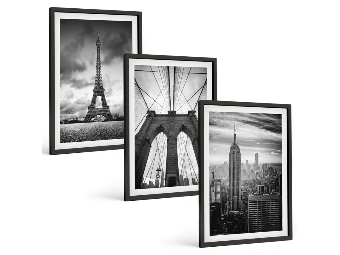 Conjunto De Pinturas Torres De Ponte Monocromáticas Espelharte (3 Peças 40x60 Cm)