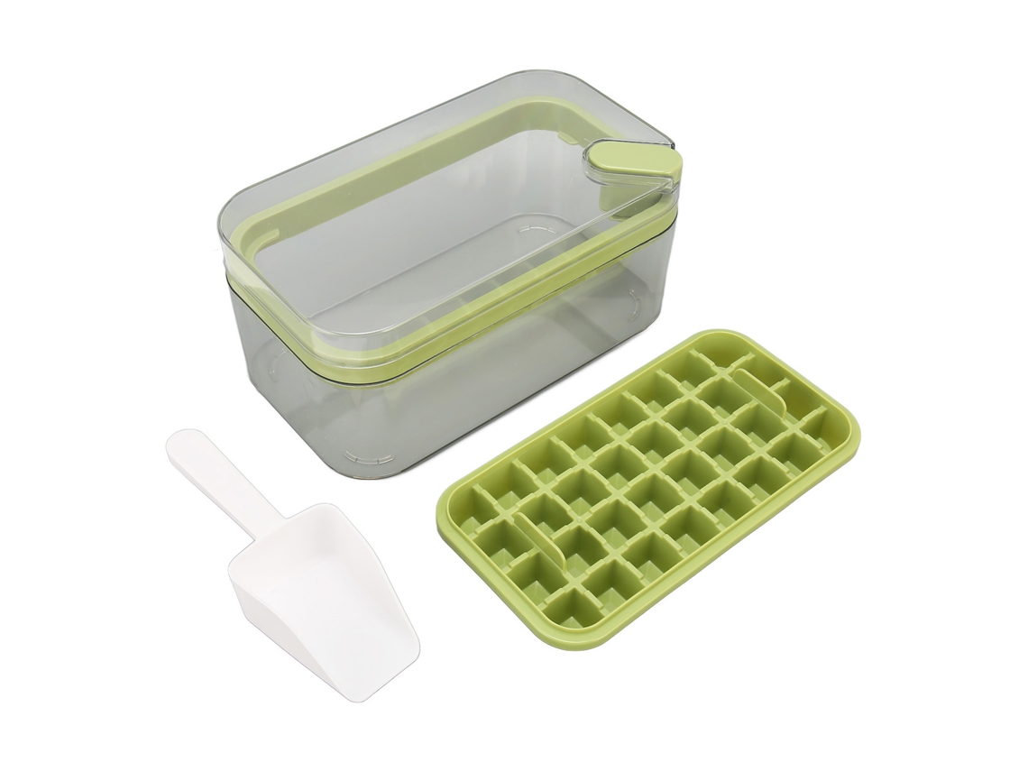 Bandeja De Cubos De Gelo Com Tampa E Recipiente, 32 Peças, Molde De Silicone, Colher, Para Uísque E Coquetéis, Verde