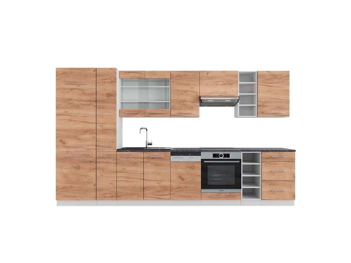 Cozinha Fame-Line, 355 cm, PT Antracite, Carvalho dourado/branco VICCO
